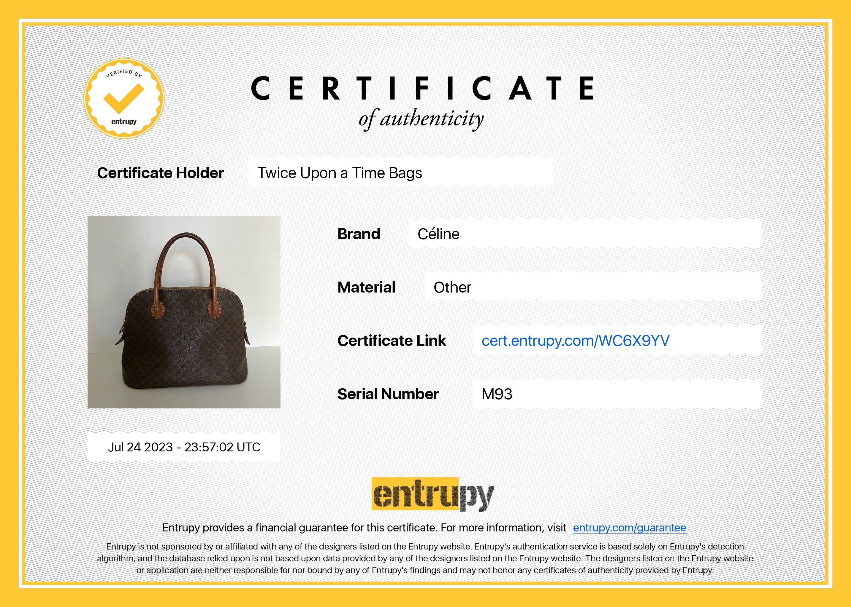 Celine certificate discount of authenticity